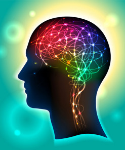 Kopf mit bunten Linien und Spiralen